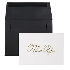 JAM Paper Thank You Card Set with Gold Script, 25ct. Black Linen