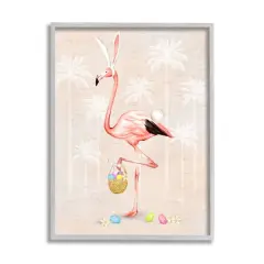 Stupell Industries Easter Flamingo Pink Bird Egg Hunt Basket Framed Giclee Art Gray