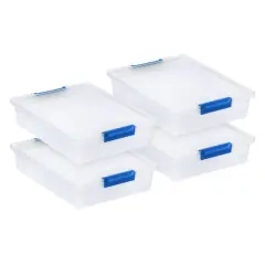 Iris&reg; 5.5qt. Clear Clip Boxes with Lids & Blue Latches, 4ct.