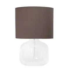 Simple Designs 14" Glass Table Lamp with Gray Fabric Shade Clear/Gray