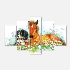 Designart - Relaxing Brown Cute Horse - Animal Canvas Art Print