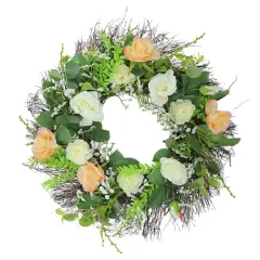 Rose and Foliage Artificial Spring Wreath - 24" Unlit