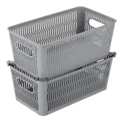 Simplify Slide 2 Stack It Small Storage Tote Baskets, 2ct. Gray