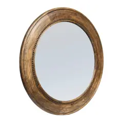 Hello Honey&reg; Walnut Round Carved Wood Framed Wall Mirror