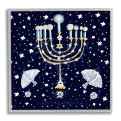 Stupell Industries Happy Hanukkah Starry Menorah Framed Giclee Art Gray