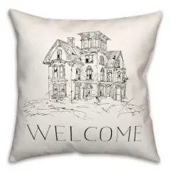 Haunted House Welcome Throw Pillow