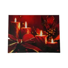 LED Lighted Glitter Striped Candles With Poinsettia & Bow Christmas Wall Art