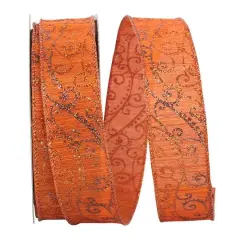 Reliant 1.5" x 20yd. Wired Orange Glitter Swirl Ribbon