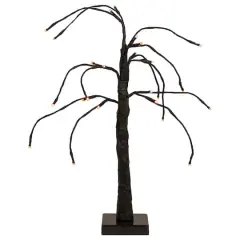 24" LED Lighted Black Weeping Halloween Twig Tree, Orange Lights