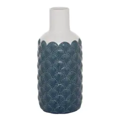 Blue Ceramic Coastal Vase, 13" x 6" x 6"