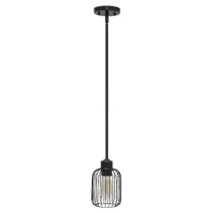 Lalia Home Ironhouse 7" Black 1-Light Metal Caged Mini Pendant