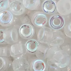 John Bead 9mm Transparent Crystal AB Czech Glass Pony Beads, 100ct.