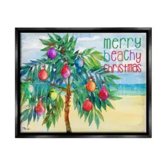 Stupell Industries Merry Beachy Christmas Holiday Palm Framed Floater Canvas Wall Art