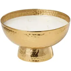 White Wax English Garden Scented Candle with Elevated Wide Hammered Gold Container