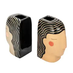 Hello Honey&reg; 7" Multicolor Painted Stoneware Head Vase Bookends