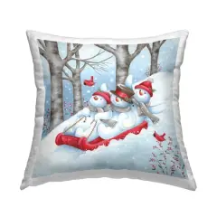 Stupell Industries Snowmen Sledding on Winter Slope Throw Pillow