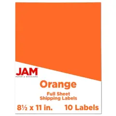 JAM Paper Shipping Labels, 8.5" x 11" Orange