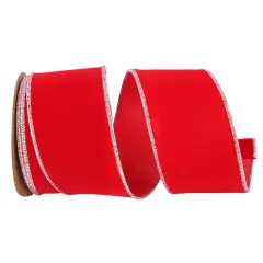 Reliant 2.5" x 10yd. Velvet Duro Domestic Wired Ribbon Red/Silver