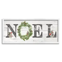 Stupell Industries Woodland Animal Noel Sign Framed Giclee Art White