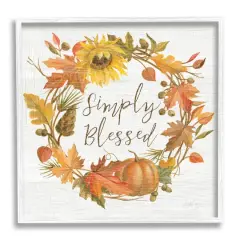 Stupell Industries Simply Blessed Autumn Wreath White Framed Giclee Art