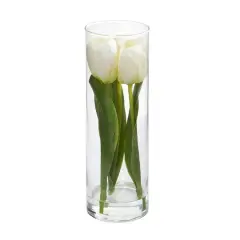 10" Tulip Arrangement in Glass Vase White