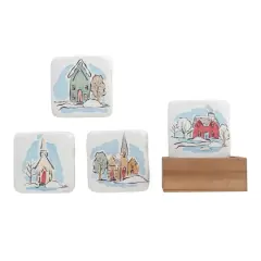 Hello Honey&reg; 4" House Design Coaster Set in Wood Box