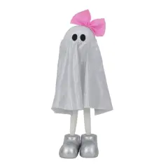 16" Standing Fabric Glitter Ghost with Bow Tabletop D&eacute;cor by Ashland&reg; White