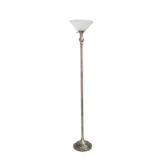 Lalia Home 6ft. Torchiere Floor Lamp with Marbleized Shade Antique Brass with White Shade