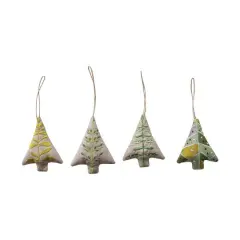 Hello Honey&reg; 4 Pack 4" Embroidered Tree Cotton Chambray Ornaments