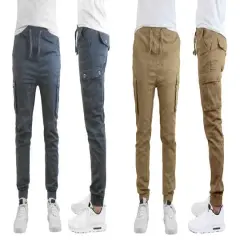 Galaxy by Harvic Slim Fit Cotton Stretch Twill Men's Cargo Joggers 2 Pack Grey/Timber