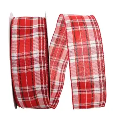 JAM Paper 2.5" x 50yd. Twill Wired Holiday Plaid Ribbon