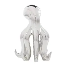 Silver Porcelain Glam Octopus Sculpture, 17" x 11" x 12"