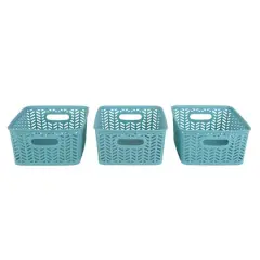 Simplify Small&nbsp;Herringbone Storage Basket, 3ct. Dusty Blue