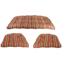 3 Piece Wicker Furniture Cushion Set Red/Green Stripe