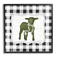 Stupell Industries Seasonal Easter Baby Calf Spring Tartan Pattern Framed Giclee Art Black