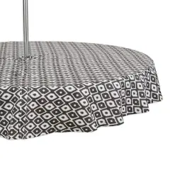 Black Ikat Outdoor Tablecloth With Zipper 60" Round
