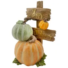 12.5" Orange & Green Pumpkin Happy Thanksgiving Tabletop Sign