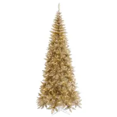 6.5ft. Pre-Lit Champagne Tinsel Fir Slim Artificial Christmas Tree, Clear Lights