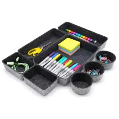 Welaxy 8 Piece Felt Round Cups & Trays Drawer Organizer Set Charcoal
