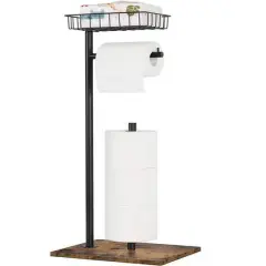 Black Freestanding Toilet Paper Holder Stand with Basket
