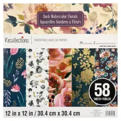 Dark Watercolor Florals Paper Pad by Recollections&trade;, 12" x 12"
