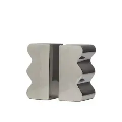 6" Wave Aluminum Bookends Set Silver