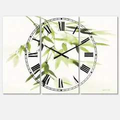 Designart 'Simplist Bamboo Leaves I Lake House Multipanel Wall Clock