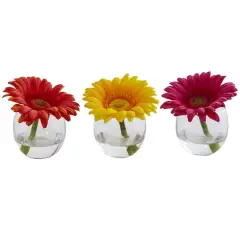 4" Daisy Artificial Arrangement in Glass Vase Set