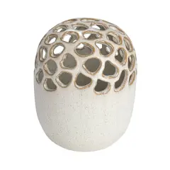 Hello Honey&reg; 7.5" Cream Stoneware Flower Frog Vase with Reactive Glaze