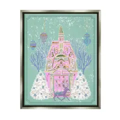 Stupell Industries Pastel Holiday Snowy Architecture Gold Framed Floater Canvas Wall Art Gray