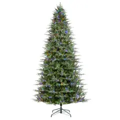 Glitzhome&reg; 11ft Pre-Lit Green Full Fir Artificial Christmas Tree, Multicolor LED Lights