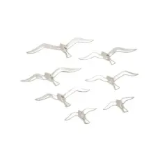 Set of 7 Silver Aluminum Coastal Birds Wall Decor, 16" x 4"