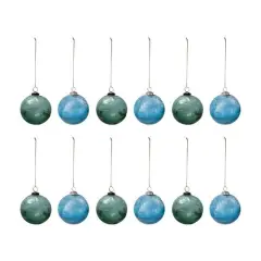Hello Honey&reg; 12 Pack 4" Blue & Green Etched Leaves Ball Glass Ornaments