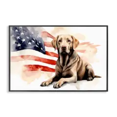 Stupell Industries Patriotic Dog with Flag Framed Giclee Art Black